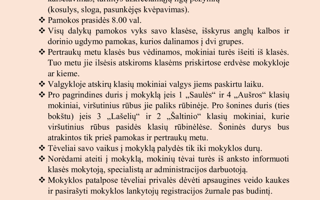 Palangos pradinės mokyklos priimti sprendimai mūsų visų saugumui